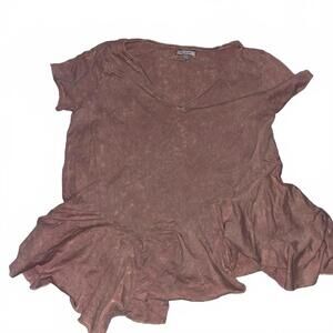 Anthropologie Eri + Ali washed pink v-neck ruffle t-shirt tunic